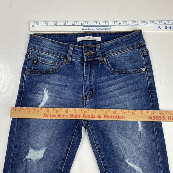 Kancan Capri Jeans Womens 1/24 Stretch Denim Crop Jean Distressed Raw Fray NEW - Picture 6 of 9